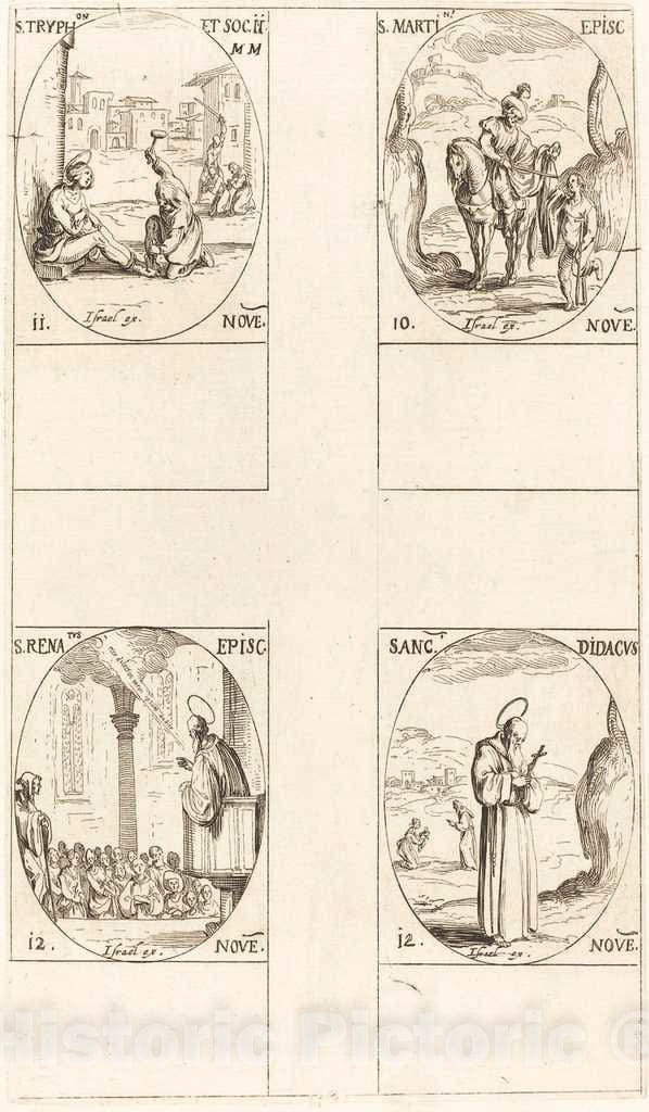 Art Print : Jacques Callot, St. Martin; St. Tryphon and Companions; St. Renatus; St. Didacus - Vintage Wall Art