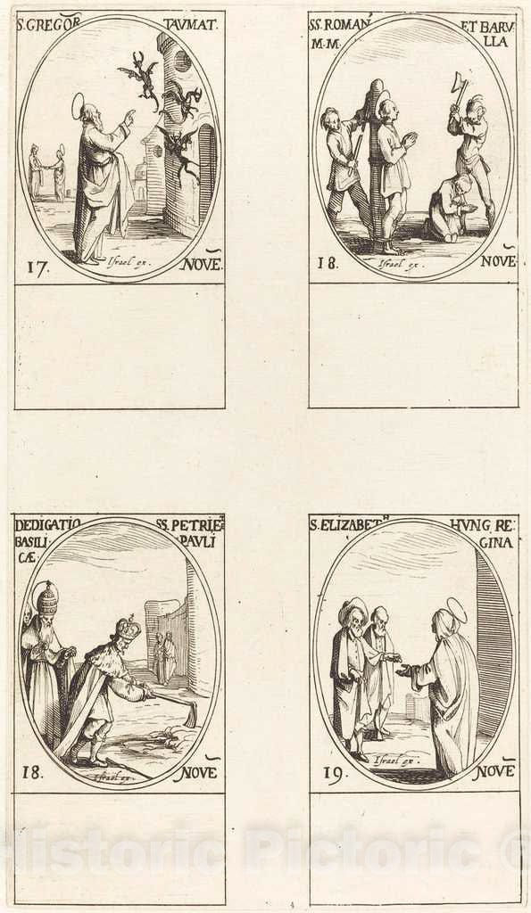Art Print : Jacques Callot, St. Gregory; STS. Romanus & Barulla; Dedication of The Basilicas of SS. Peter & Paul - Vintage Wall Art