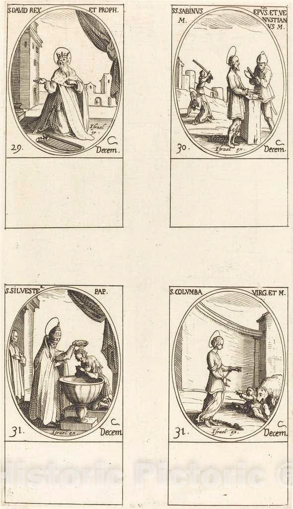 Art Print : Jacques Callot, St. David, King and Prophet; STS. Sabinus and Venustianus; St. Sylvester; St. Colomba - Vintage Wall Art
