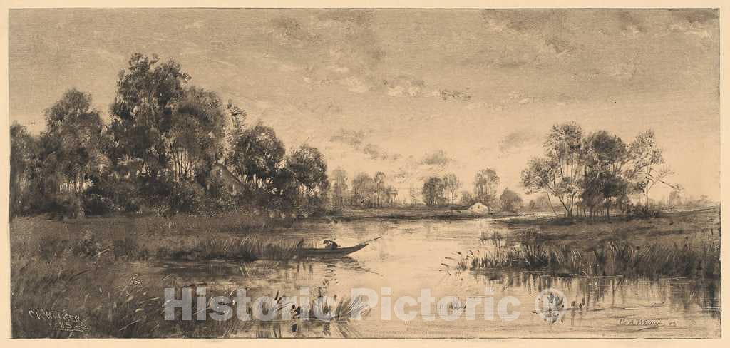 Art Print : Charles A. Walker, Evening on a River with a Boatman, 1885 - Vintage Wall Art