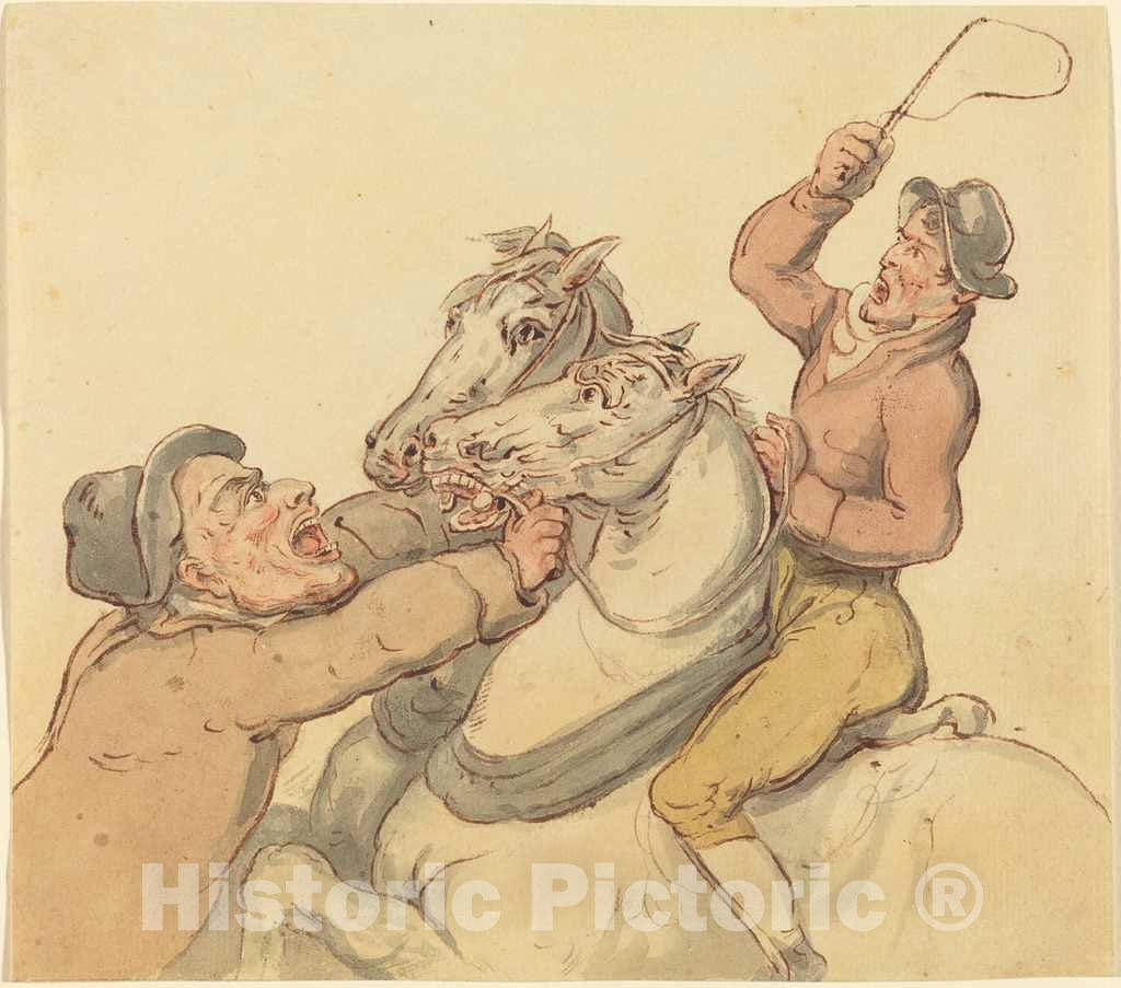 Art Print : Rowlandson, Drovers with a Pair of Rearing Horses - Vintage Wall Art
