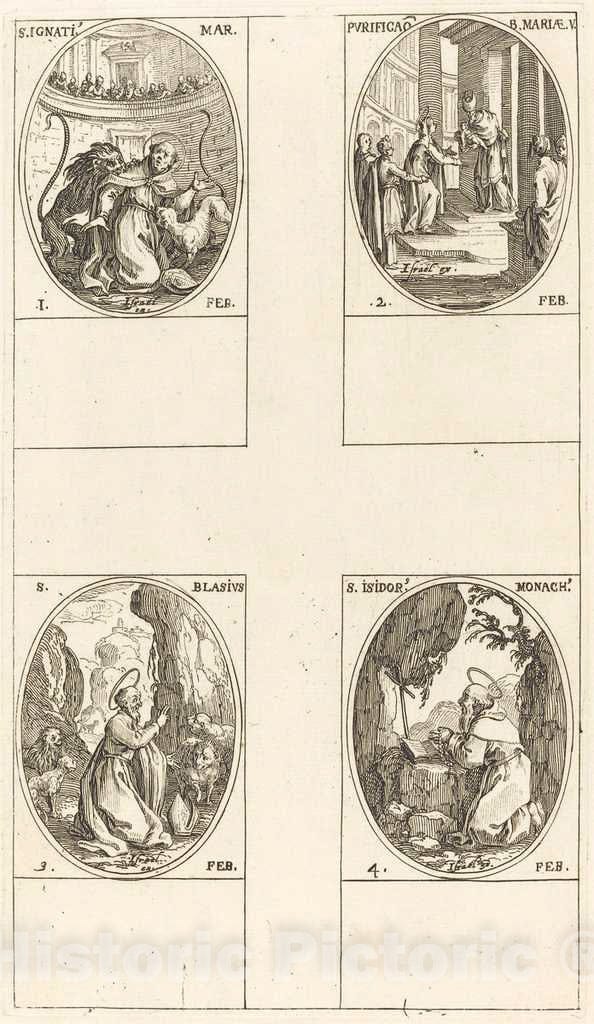 Art Print : Jacques Callot, St. Ignatius; Purification of The Virgin; St. Blaise; St. Isidore - Vintage Wall Art