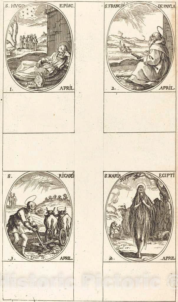Art Print : Jacques Callot, St. Hugo; St. Francis of Paula; St. Mary of Egypt; St. Richard - Vintage Wall Art