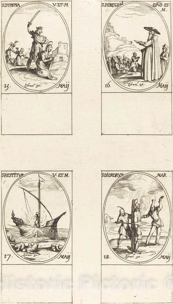 Art Print : Jacques Callot, St. Dympna; St. Peregrinus; St. Restituta; St. Dioscorus - Vintage Wall Art