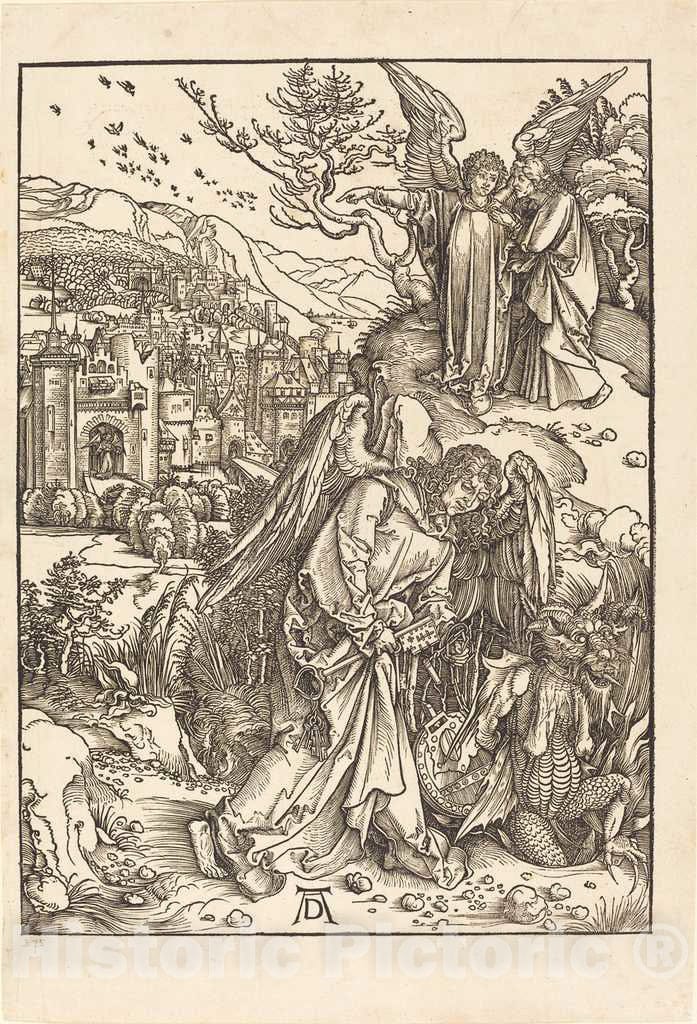 Art Print : Albrecht DÃ¼rer, The Angel with The Key to The Bottomless Pit, 1498 - Vintage Wall Art