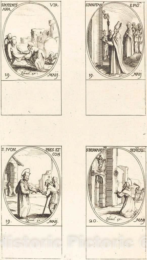 Art Print : Jacques Callot, St. Potentiana; St. Dunstan; St. Yvo; St. Bernardinus of Siena - Vintage Wall Art