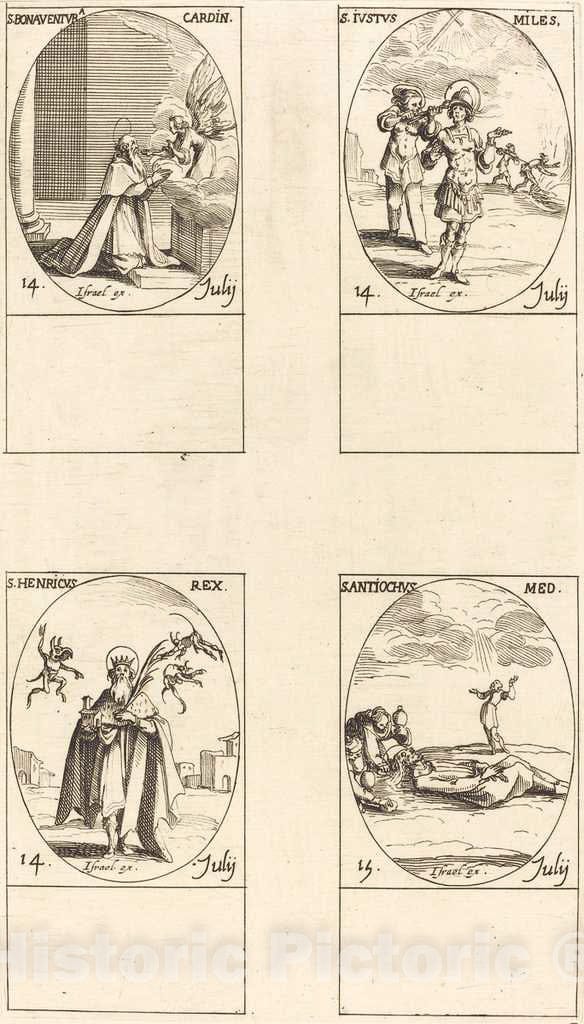 Art Print : Jacques Callot, St. Bonaventura; St. Justus; St. Henry, Emperor; St. Antiochus - Vintage Wall Art