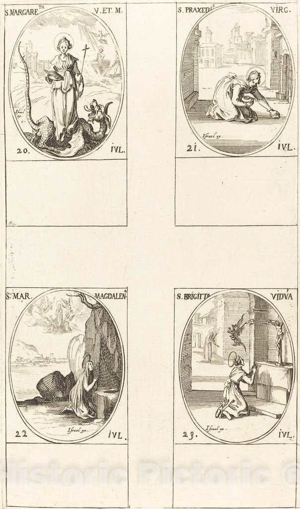 Art Print : Jacques Callot, St. Margaret of Antioch; St. Praxedes; St. Mary Magdalene; St. Bridget of Sweden - Vintage Wall Art