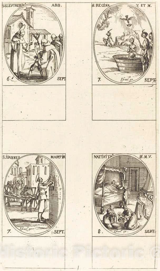 Art Print : Jacques Callot, St. Eleutherius, Abbot; St. Regina; St. John; The Nativity of The Virgin - Vintage Wall Art