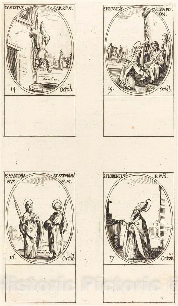 Art Print : Jacques Callot, St. Calixtus; St. Hedwiges; STS. Martinian and Saturian; St. Florentinus - Vintage Wall Art