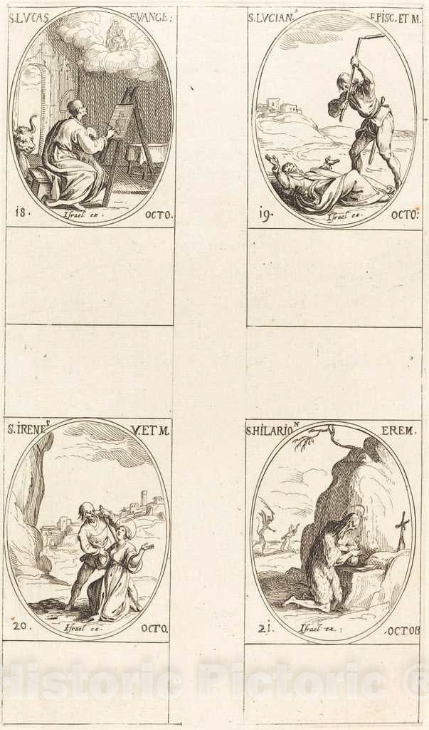 Art Print : Jacques Callot, St. Luke; St. Lucian; St. Irene; St. Hilarion - Vintage Wall Art
