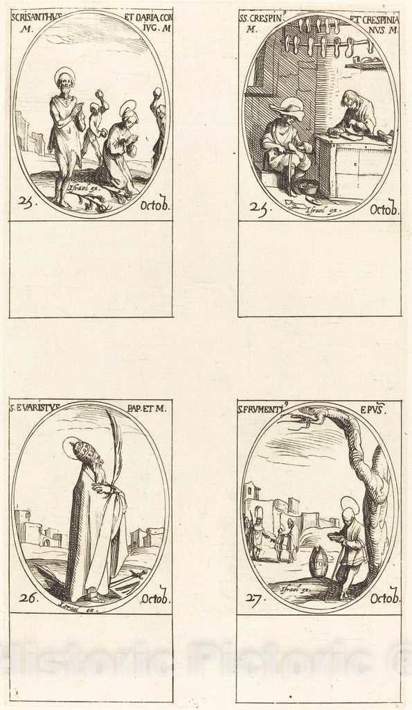 Art Print : Jacques Callot, STS. Chrysanthus & Daria; STS. Crispin & Crispinian; St. Evaristus; St. Frumentius - Vintage Wall Art