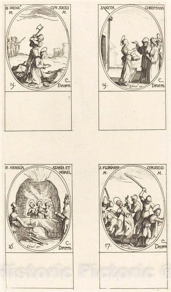 Art Print : Jacques Callot, St. Bibiana; St. Birinus; St. Barbara; St. Sabbas - Vintage Wall Art