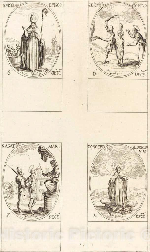 Art Print : Jacques Callot, St. Nicholas; St. Dionisia and Son; St. Agatha; Conception of The Virgin - Vintage Wall Art