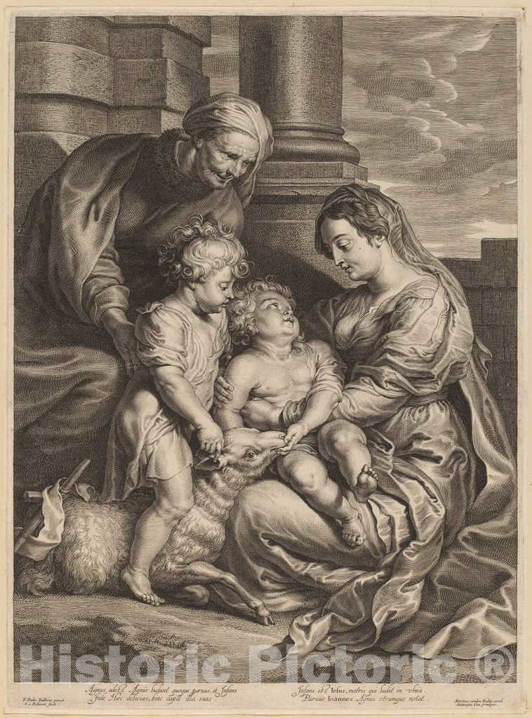 Art Print : Bolswert, After Rubens, The Virgin and Child with Saint Anne and Saint John - Vintage Wall Art