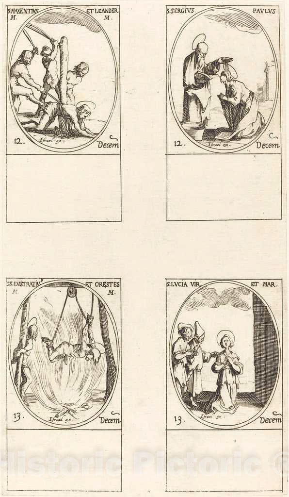 Art Print : Jacques Callot, STS. Maxentius & Leander; STS. Sergius & Paul; STS. Eustratius & Orestes; St. Lucy - Vintage Wall Art