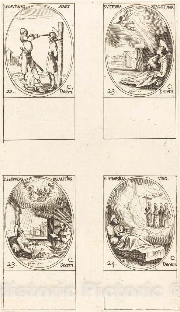 Art Print : Jacques Callot, St. Flavian; St. Victoria; St. Servulus; St. Tharsilla - Vintage Wall Art