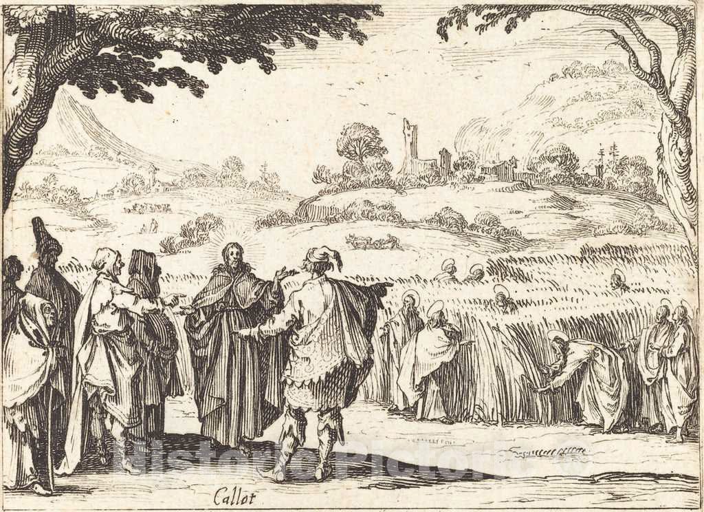 Art Print : Jacques Callot, Jesus with The Pharisees, 1635 - Vintage Wall Art