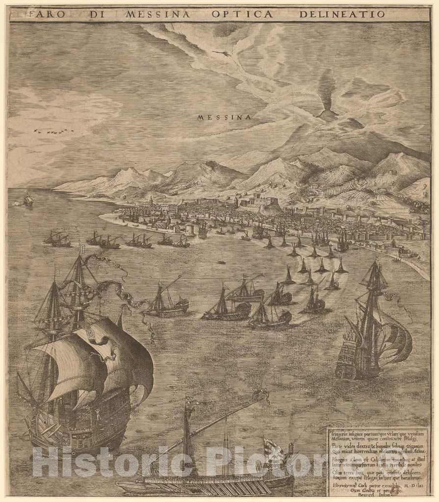 Art Print : Frans Huys After Bruegel The Elder, Naval Battle in The Straits of Messina, 1561 - Vintage Wall Art