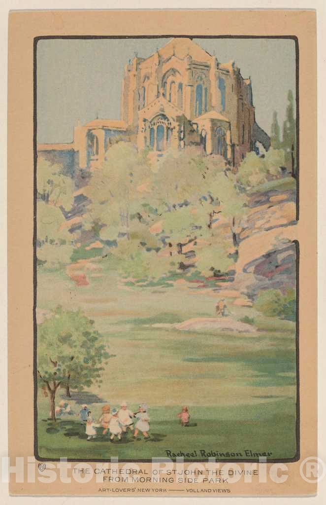Art Print : Rachael Robinson Elmer, The Cathedral of St. John The Divine from Morningside Park, 1914 - Vintage Wall Art