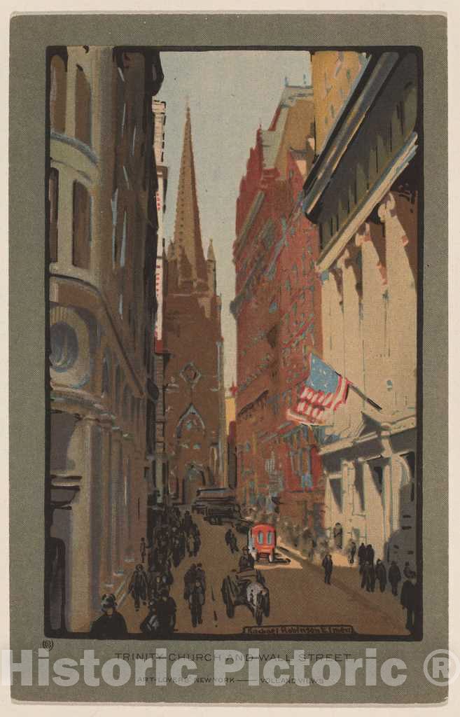 Art Print : Rachael Robinson Elmer, Trinity Church and Wall Street, 1914 - Vintage Wall Art