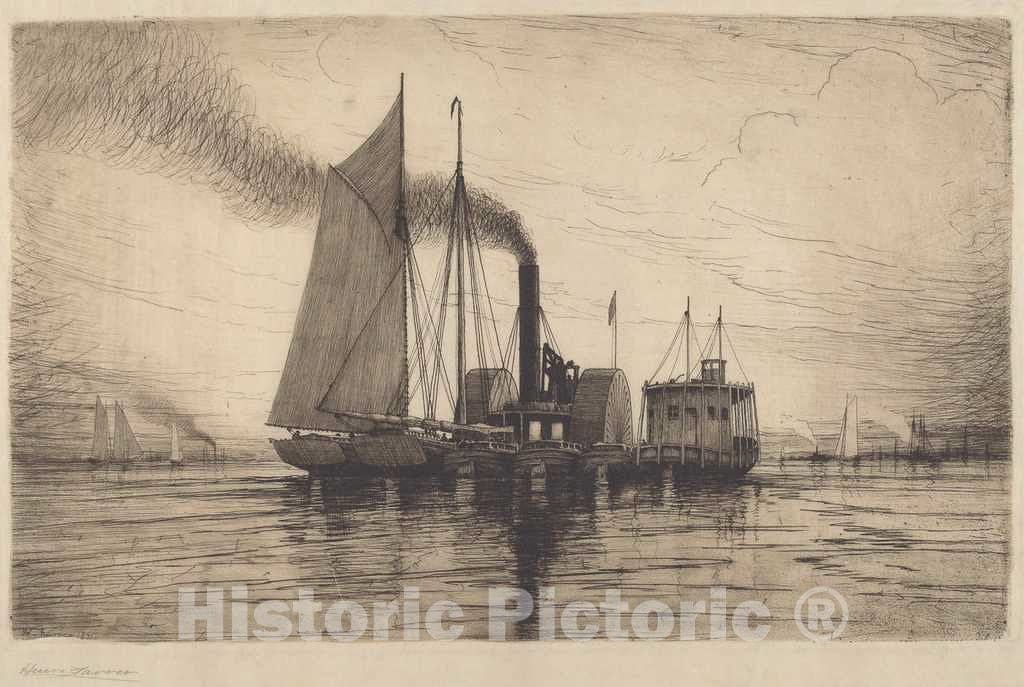 Art Print : Henry Farrer, The Tow, 1881 - Vintage Wall Art