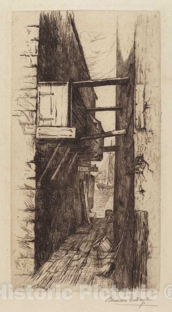 Art Print : Blanche Dillaye, Untitled (Alleyway with View of a Harbor), c. 1885 - Vintage Wall Art