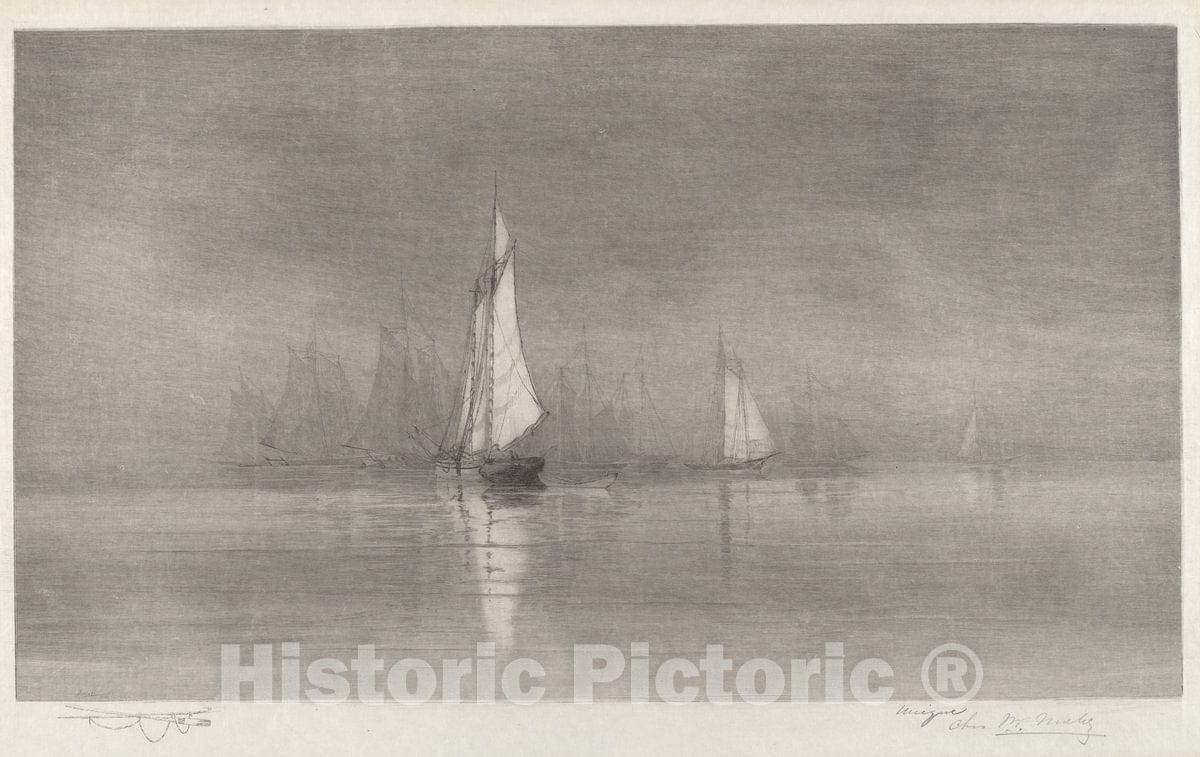 Art Print : Charles Frederick William Mielatz, Untitled (Harbor Scene with Sailboats), c. 1900 - Vintage Wall Art