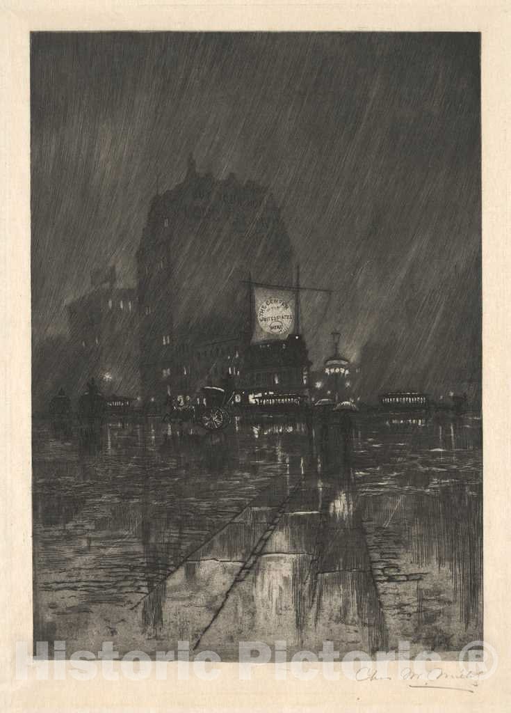Art Print : Charles Frederick William Mielatz, A Rainy Night, Madison Square, 1890 - Vintage Wall Art
