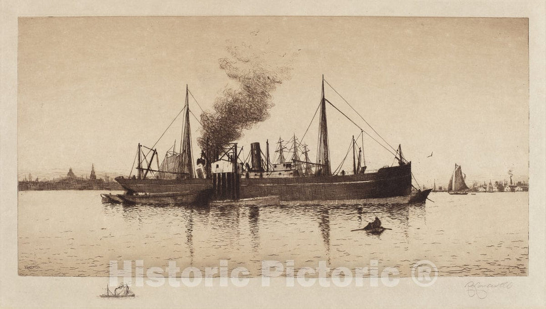 Art Print : Rominer Lovewell, Untitled (Steamship in Boston Harbor), c. 1885-1890 - Vintage Wall Art