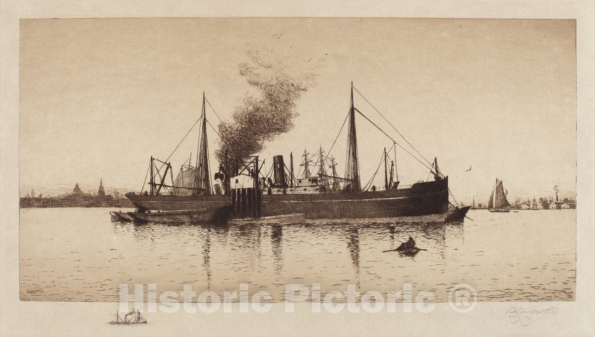 Art Print : Rominer Lovewell, Untitled (Steamship in Boston Harbor), c. 1885-1890 - Vintage Wall Art