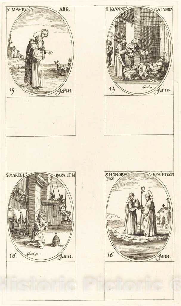 Art Print : Jacques Callot, St. Maurus; St. John Calybite; St. Marcellus; St. Honoratus - Vintage Wall Art