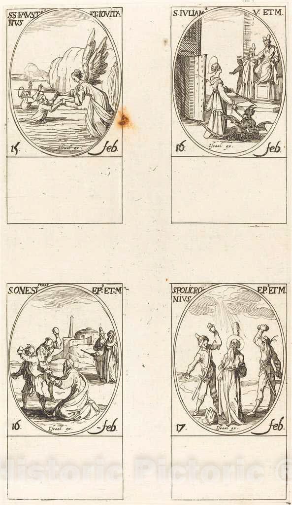 Art Print : Jacques Callot, STS. Faustinus and Jovita; St. Juliana; St. Onesimus; St. Policronius - Vintage Wall Art
