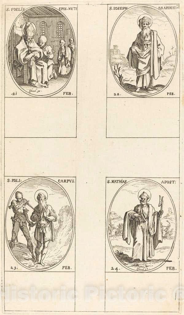 Art Print : Jacques Callot, St. Felix; St. Joseph of Arimathea; St. Polycarpe; St. Matthias, Apostle - Vintage Wall Art