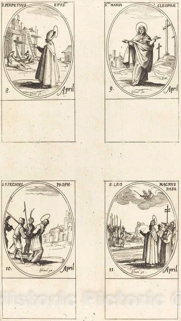 Art Print : Jacques Callot, St. Perpetuus; St. Mary of Cleophas; St. Ezechiel; St. Leo The Great - Vintage Wall Art