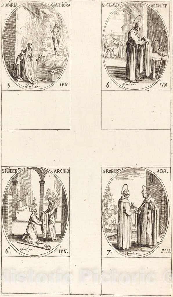 Art Print : Jacques Callot, St. Maria Gaudioru; St. Cladius; St. Norbert; St. Robert - Vintage Wall Art