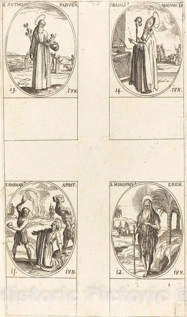 Art Print : Jacques Callot, St. Barnabas, Apostle; St. Honofrius; St. Anthony of Padua; St. Basil The Great - Vintage Wall Art