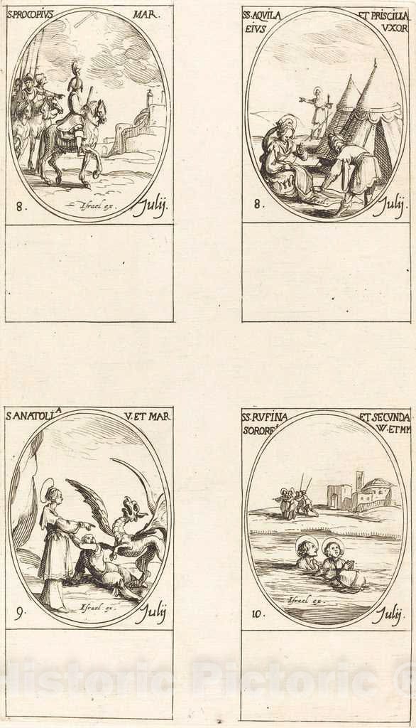 Art Print : Jacques Callot, St. Procopius; STS. Aquila and Prisca; St. Anatolia; STS. Rufina and Secunda - Vintage Wall Art