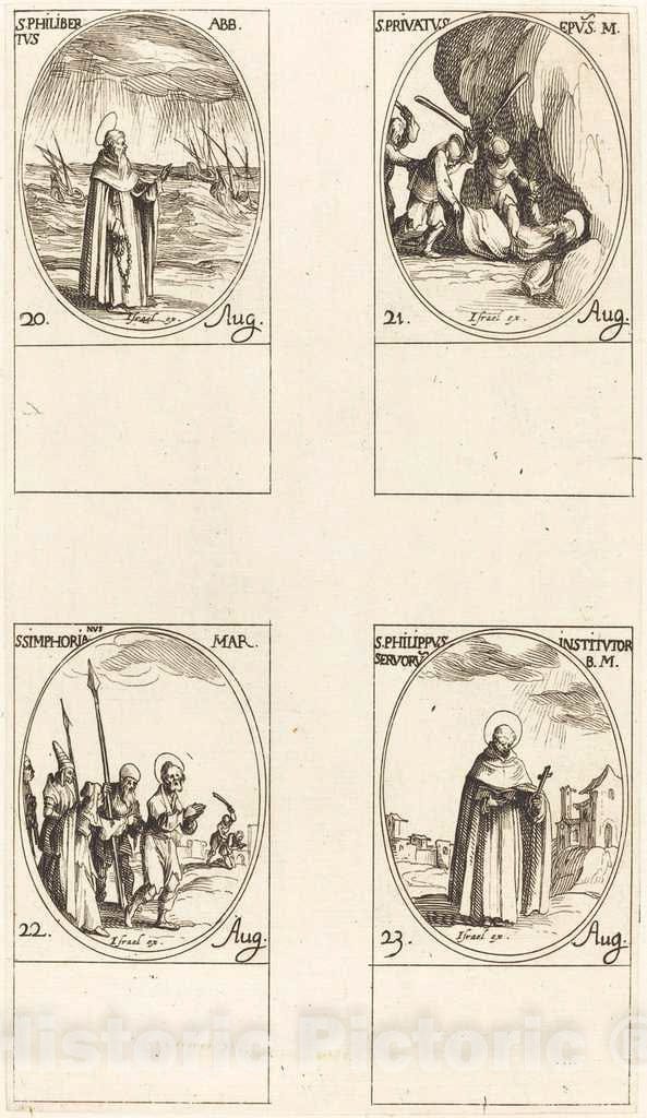 Art Print : Jacques Callot, St. Philibert, Abbot; St. Privatus; St. Symphorian; St. Philip - Vintage Wall Art