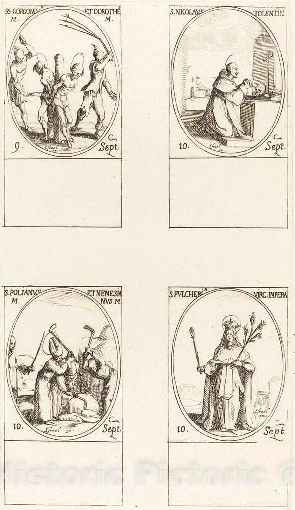 Art Print : Jacques Callot, STS. Gorgonius & Dorothy; St. Nicholas of Tolentino; St. Polianus & Nemesian; St. Pul - Vintage Wall Art