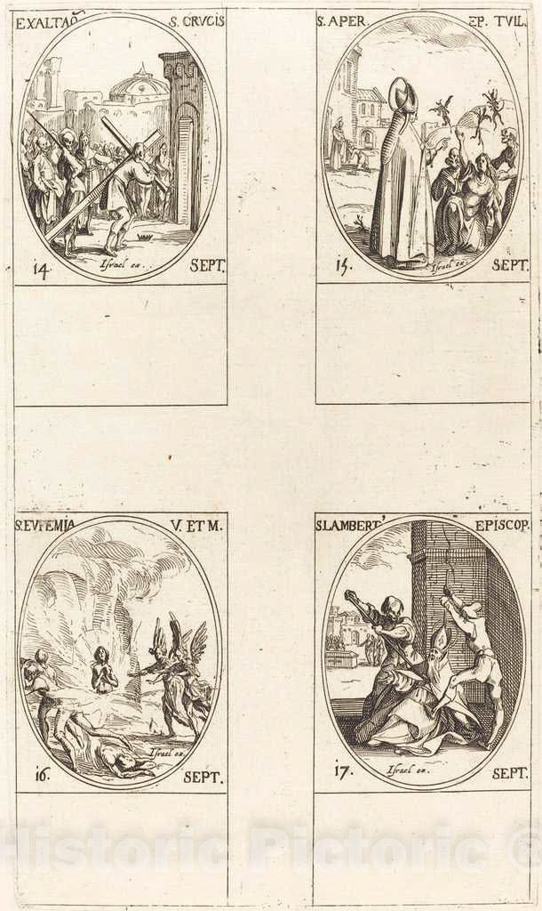 Art Print : Jacques Callot, Exaltation of The Holy Cross; St. APER; St. Euphemia; St. Lambert - Vintage Wall Art