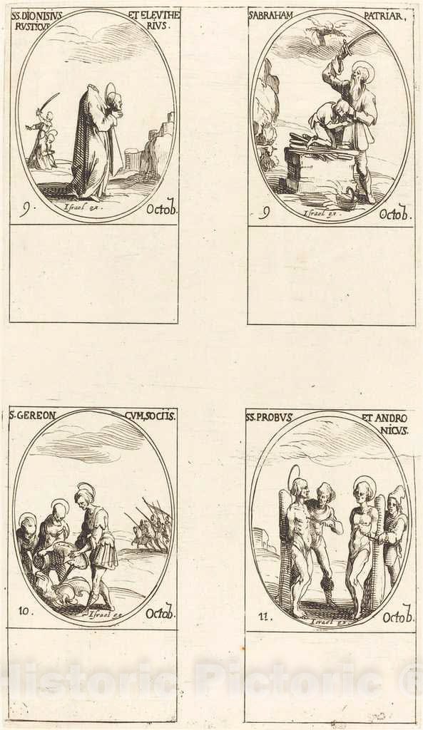 Art Print : Jacques Callot, St. Dionysius, Rusticus & Eleutherius; St. Abraham; St. Gereon & Companions; STS. Pro - Vintage Wall Art