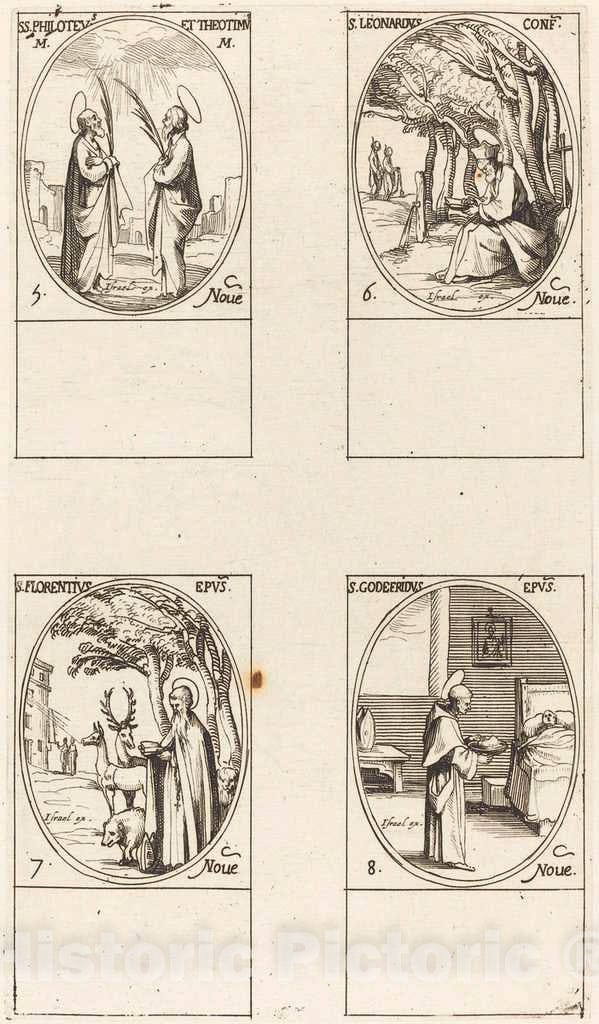 Art Print : Jacques Callot, STS. Philoteus and Theotimus; St. Leonard; St. Florentinus; St. Godfrey - Vintage Wall Art