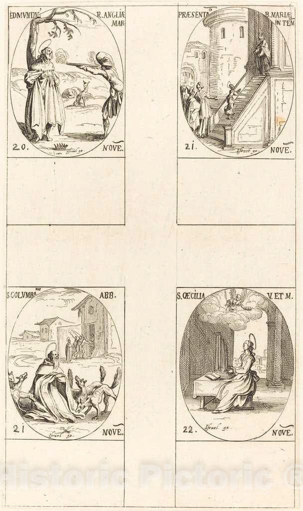 Art Print : Jacques Callot, Edmund, King of England, Martyr; Presentation of The Virgin; St. Columban; St. Cecil - Vintage Wall Art