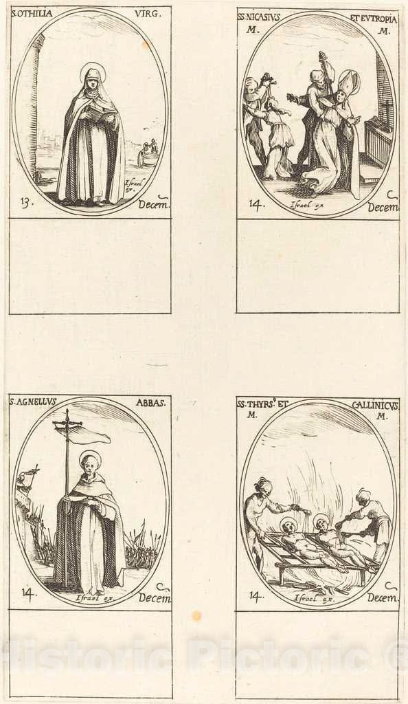 Art Print : Jacques Callot, St. Othilia; STS. Nicasius & Eutropia; St. Agnelus; STS. Thyrs' & Callinicus - Vintage Wall Art