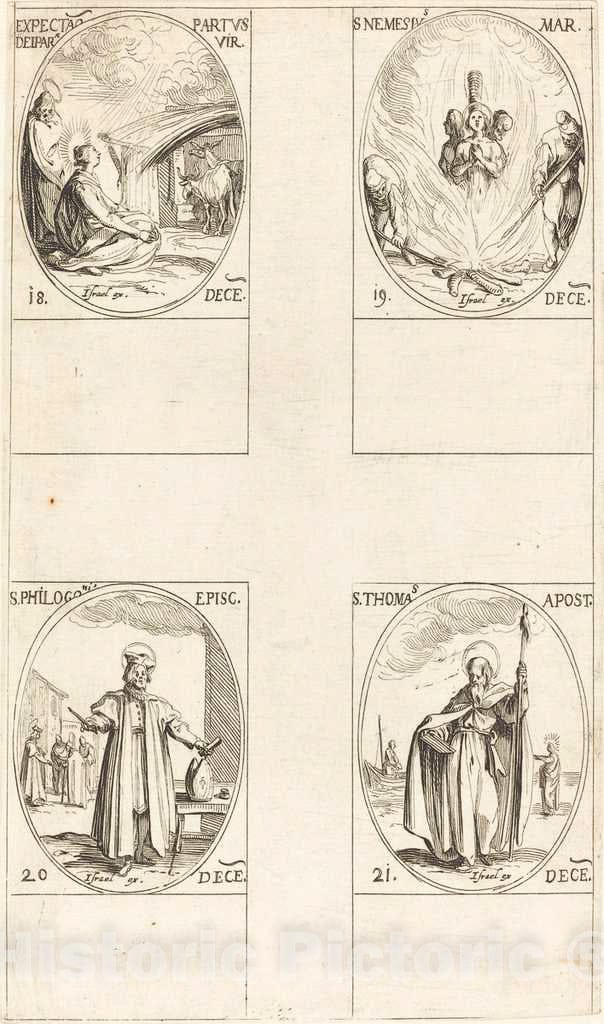 Art Print : Jacques Callot, Waiting for The Virgin to Give Birth; St. Nemesius; St. Philogonius; St. Thomas - Vintage Wall Art