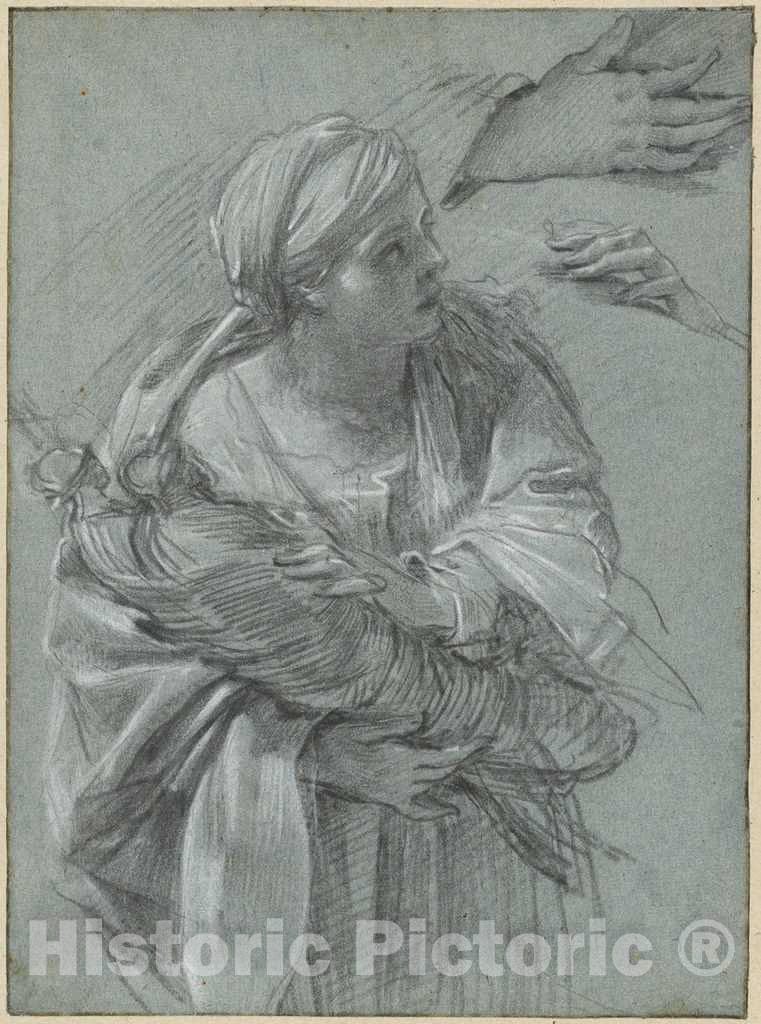 Art Print : Simon Vouet, Creusa Carrying The Gods of Troy, c. 1635 - Vintage Wall Art