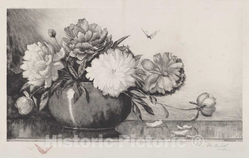 Art Print : Charles Frederick William Mielatz, Untitled (Peonies in a Bowl), 1890 - Vintage Wall Art