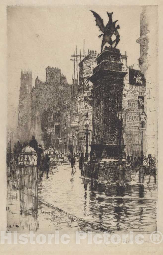 Art Print : Joseph Pennell, Temple Bar, 1885 - Vintage Wall Art