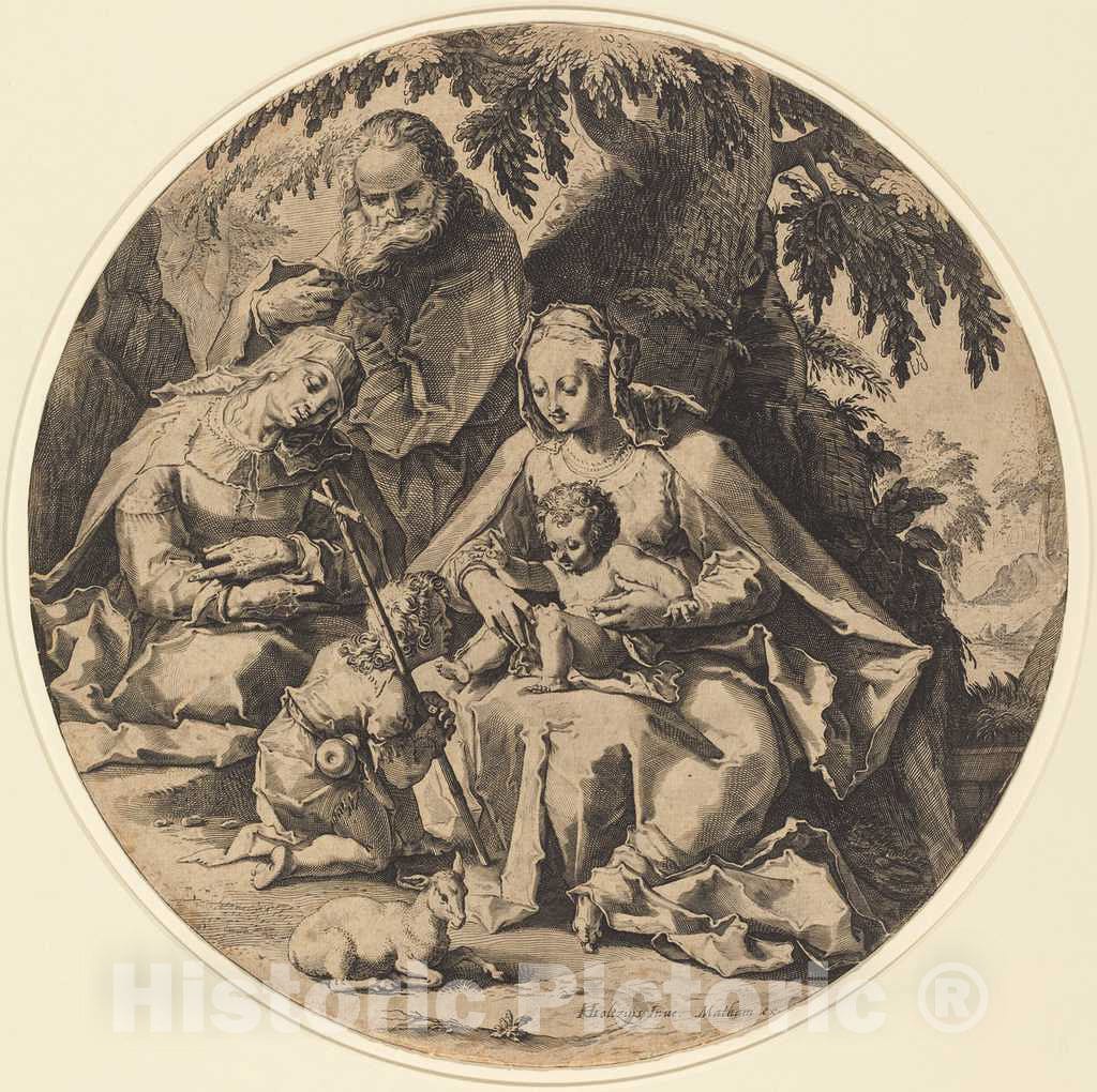 Art Print : Matham, After Goltzius, The Holy Family with Saint Elizabeth and Saint John The Baptist, c.1610 - Vintage Wall Art
